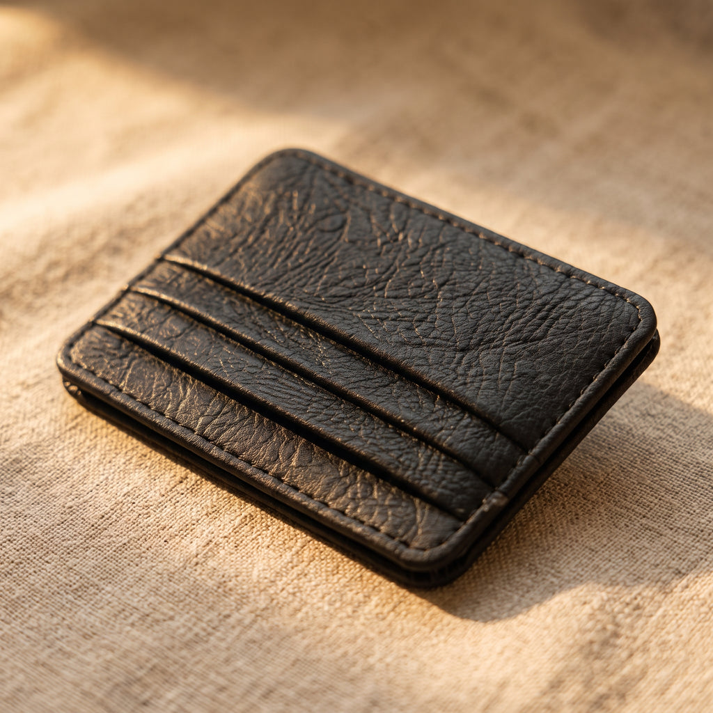 Minimalist Vegan Leather Card Sleeve Wallet - Slim Everyday Card Holder (Black & Brown)