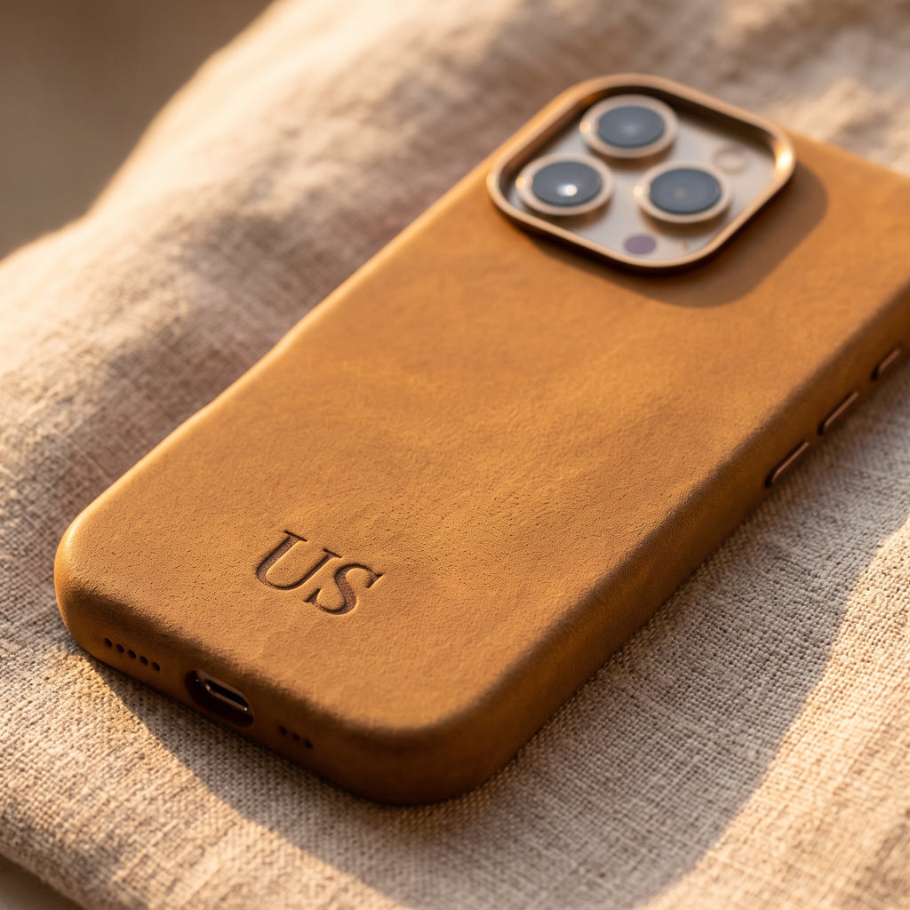 Personalized Crazy Horse Leather iPhone 16 Case: Engraved Shockproof Cover