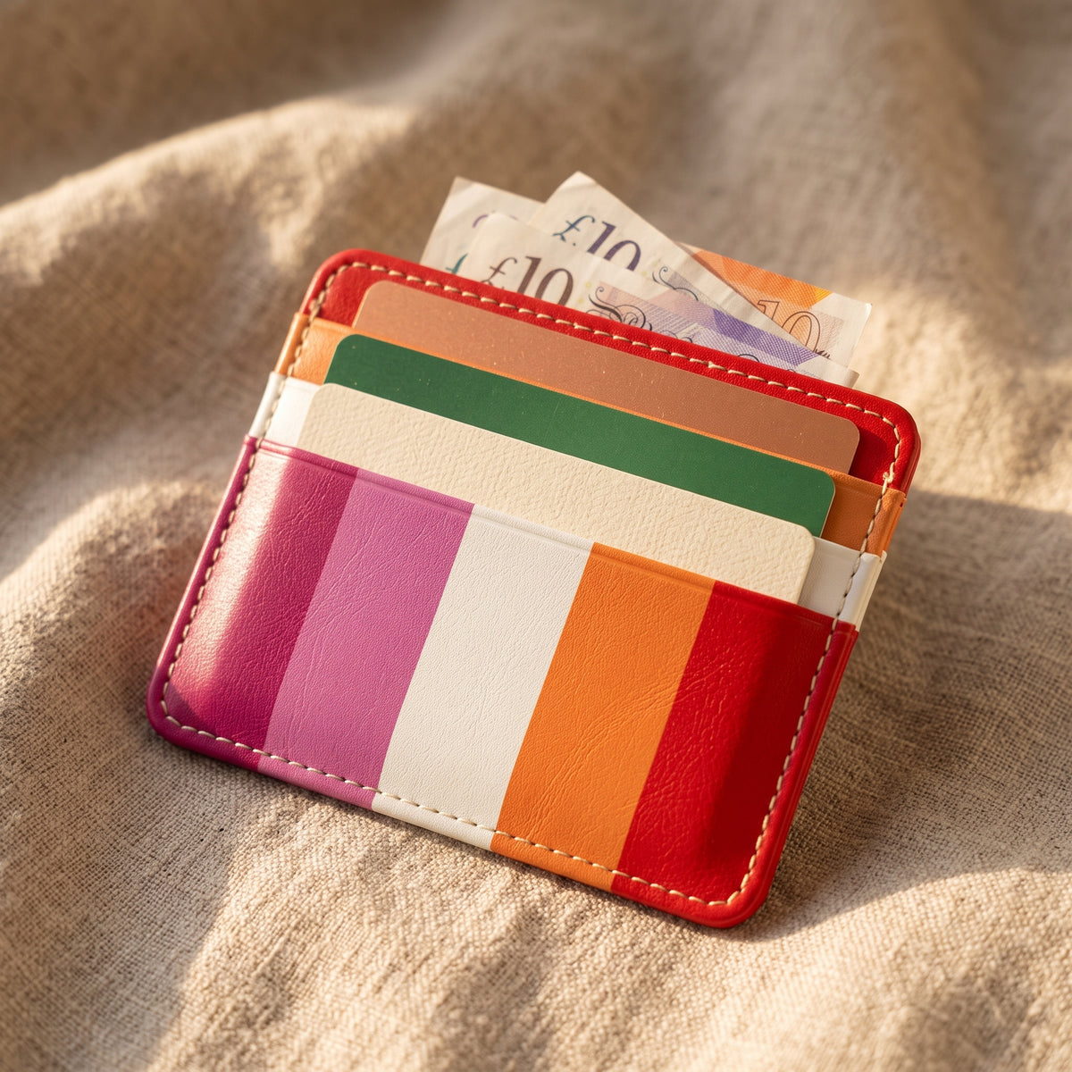 Lesbian Pride Flag Print Vegan Leather Card Holder - Slim Minimalist Wallet, LGBTQ Pride Gift