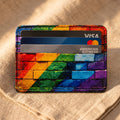 Rainbow Pride Brick Print Vegan Leather Card Holder - Slim Minimalist Wallet, LGBTQ Pride Gift