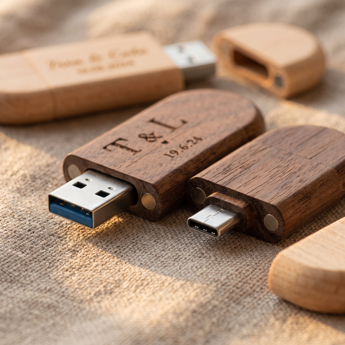 Personalised Wooden USB Drive with Engraved Gift Box | Custom Type-C Memory Stick