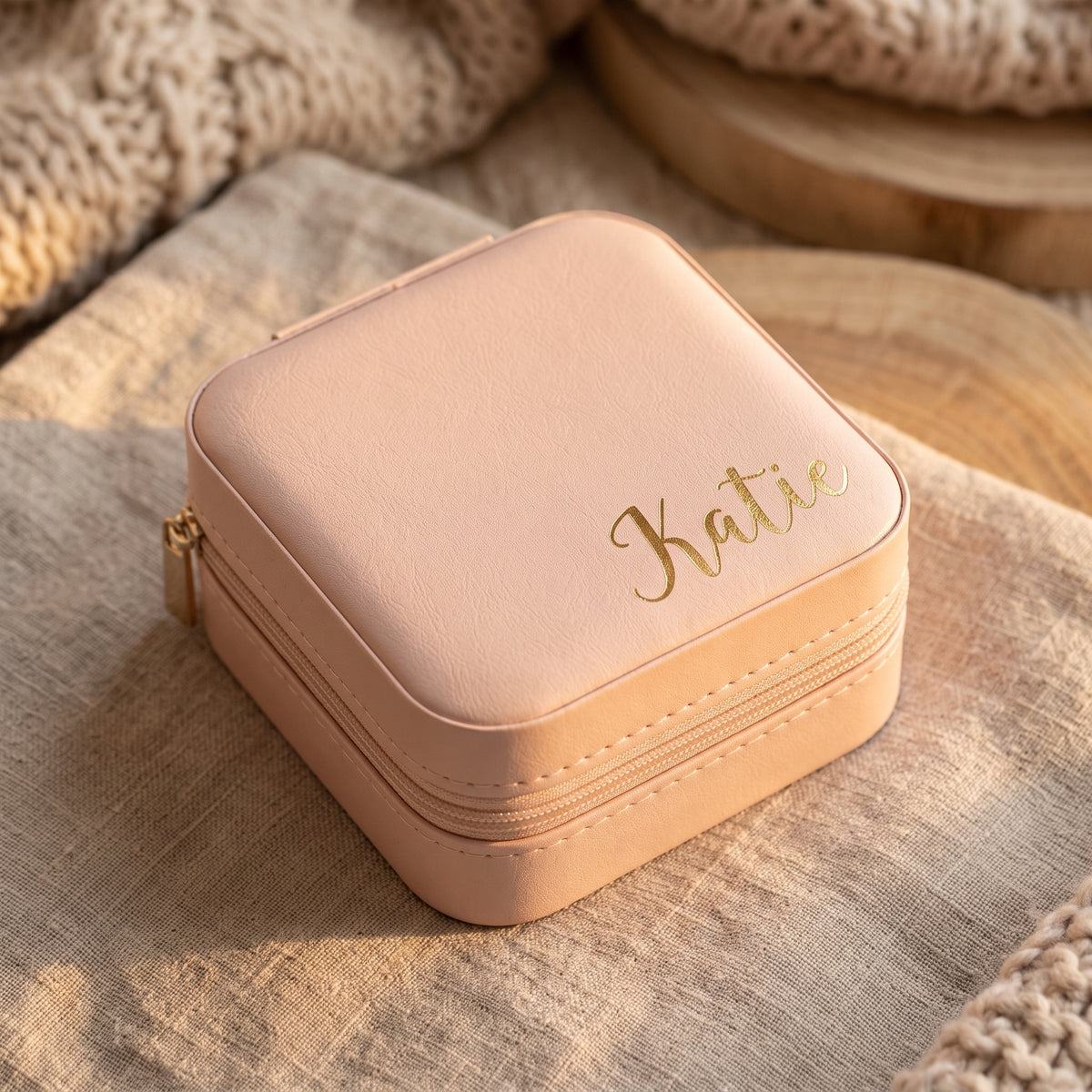 Customised leather Jewellery case in Square | Travel Jewelry box with Name | Bridal Party Favour
