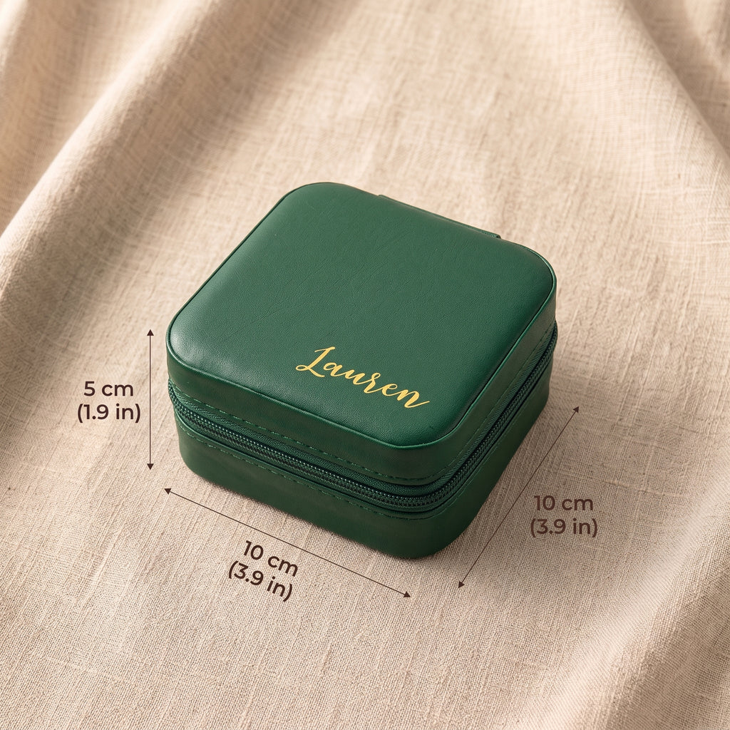Customised leather Jewellery case in Square | Travel Jewelry box with Name | Bridal Party Favour