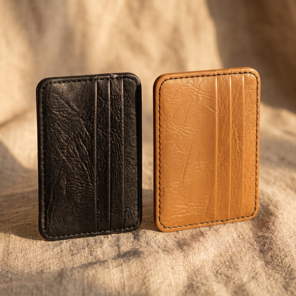 Minimalist Vegan Leather Card Sleeve Wallet - Slim Everyday Card Holder (Black & Brown)