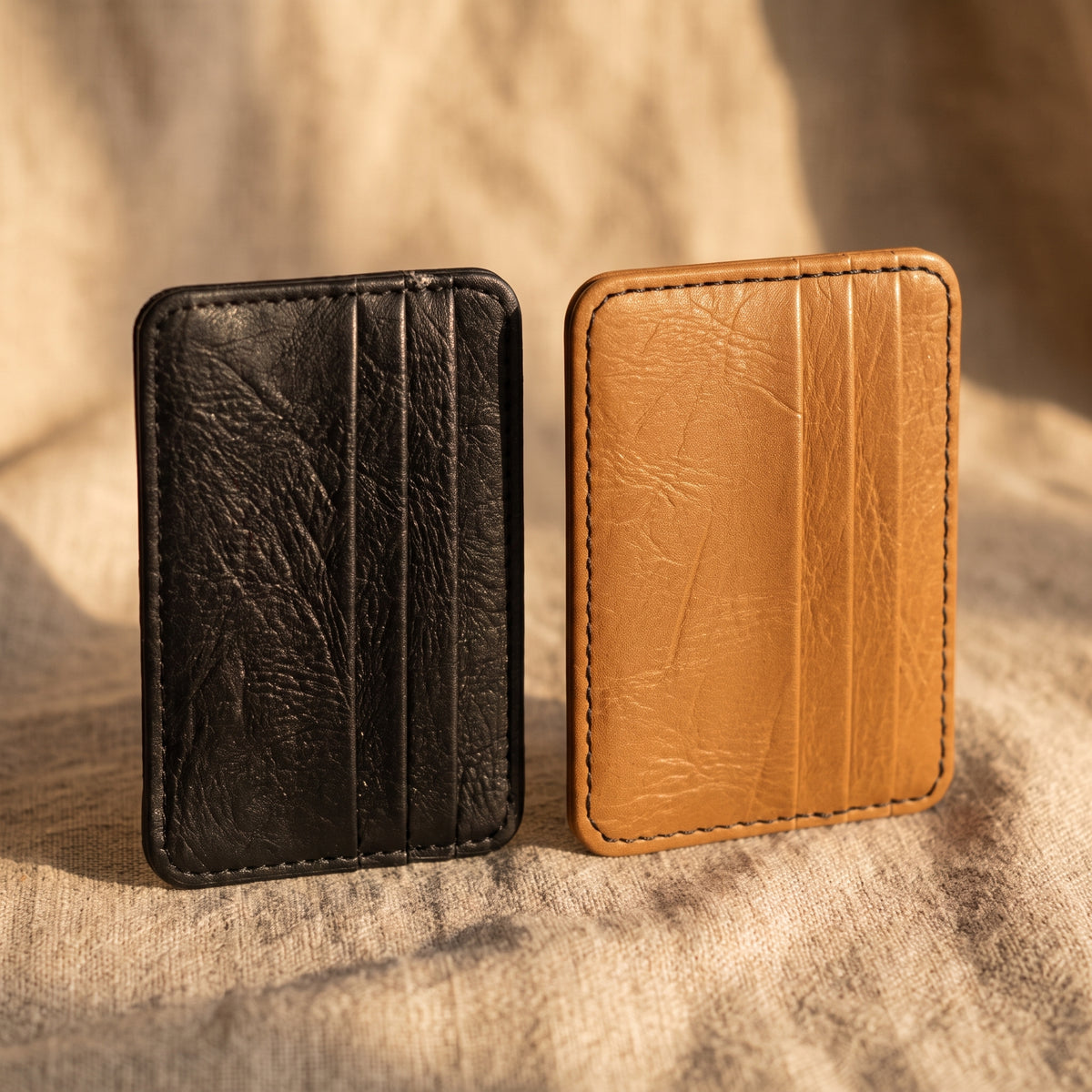Minimalist Vegan Leather Card Sleeve Wallet - Slim Everyday Card Holder (Black & Brown)
