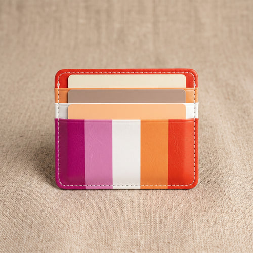 Lesbian Pride Flag Print Vegan Leather Card Holder - Slim Minimalist Wallet, LGBTQ Pride Gift