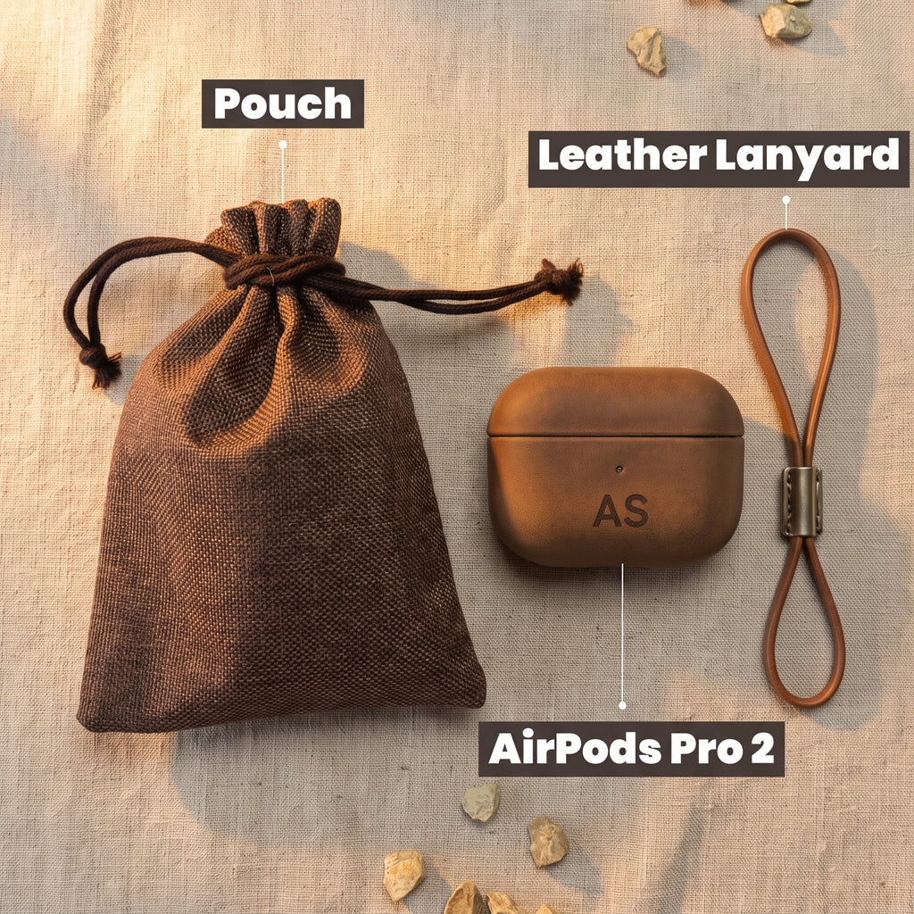 Personalized Leather AirPods Pro 2 Case: Custom Engraved Shockproof Cover