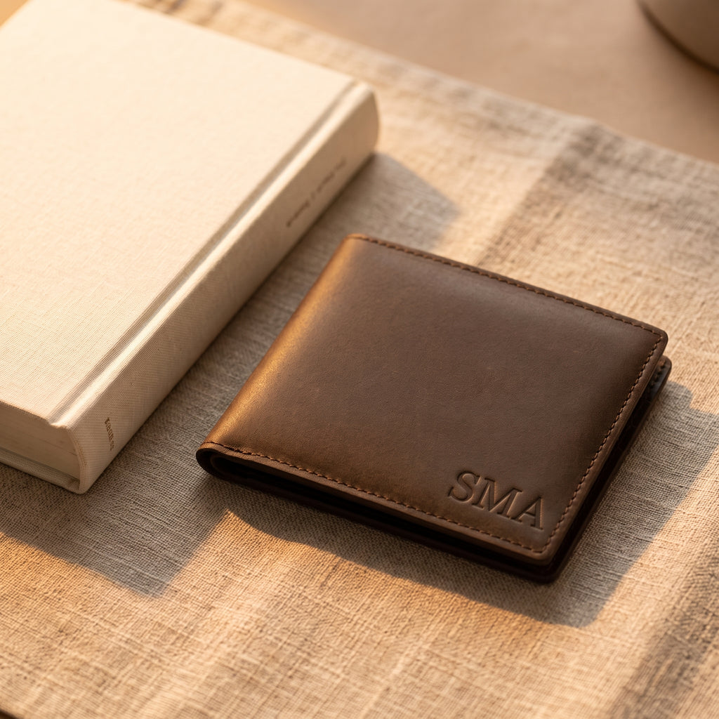 Personalised Leather Wallet| Custom Bifold Wallets with Initials | Engraved Gifts for Father's Day