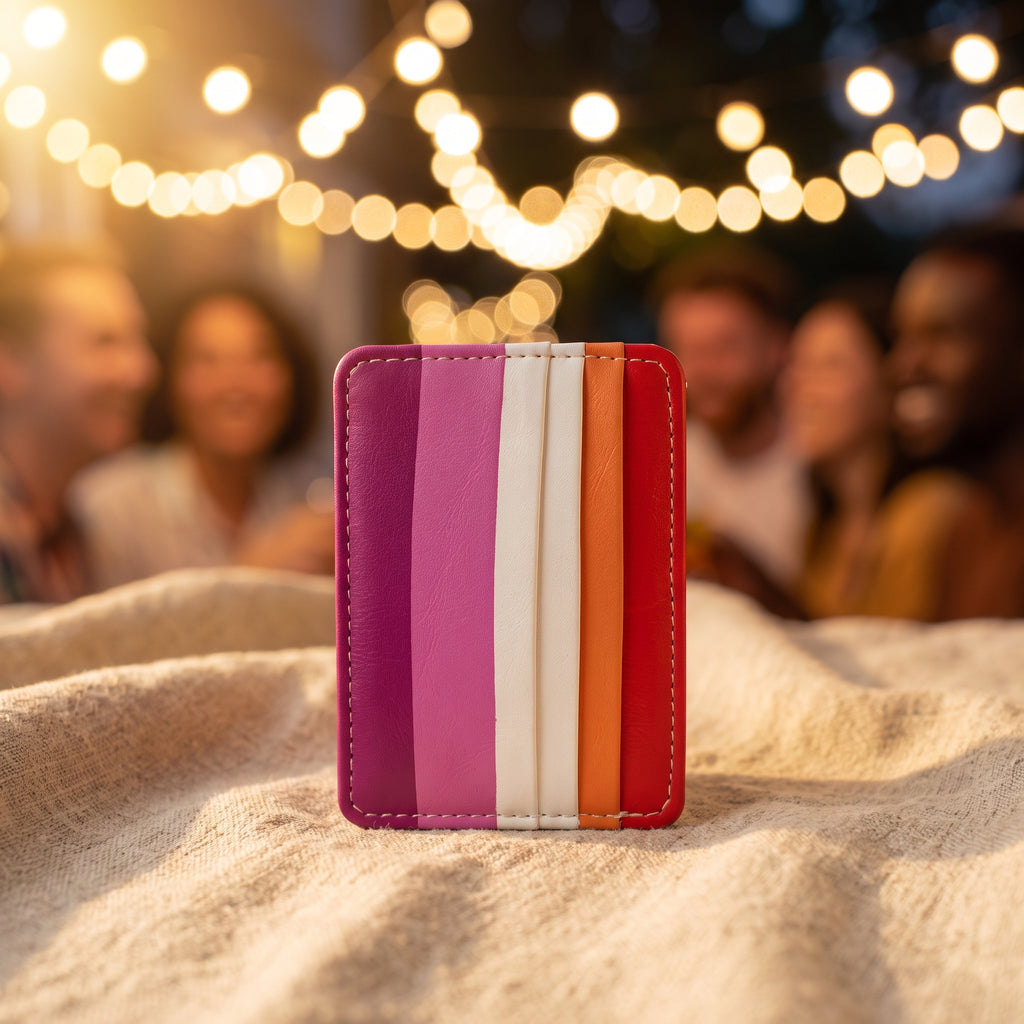 Lesbian Pride Flag Print Vegan Leather Card Holder - Slim Minimalist Wallet, LGBTQ Pride Gift