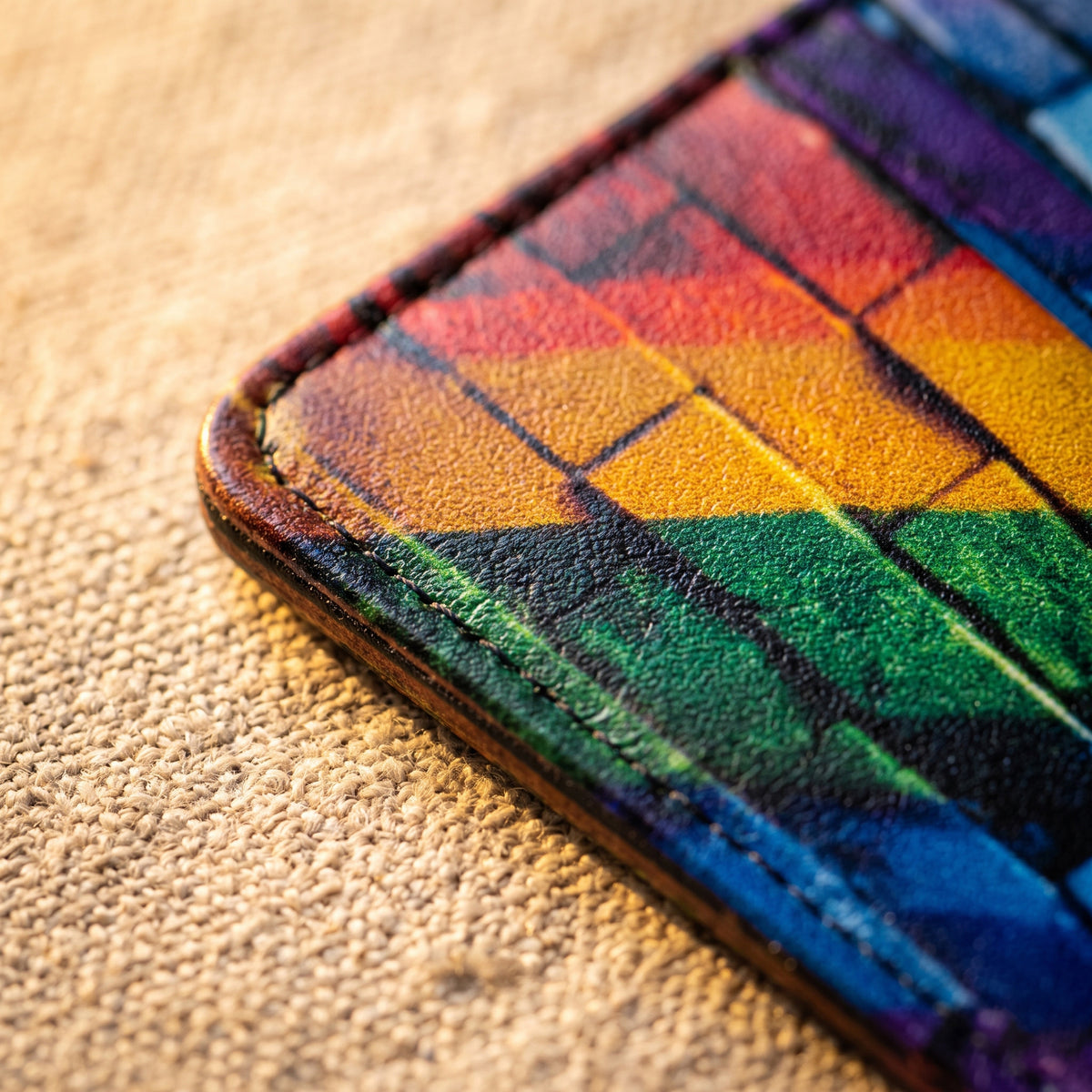 Rainbow Pride Brick Print Vegan Leather Card Holder - Slim Minimalist Wallet, LGBTQ Pride Gift