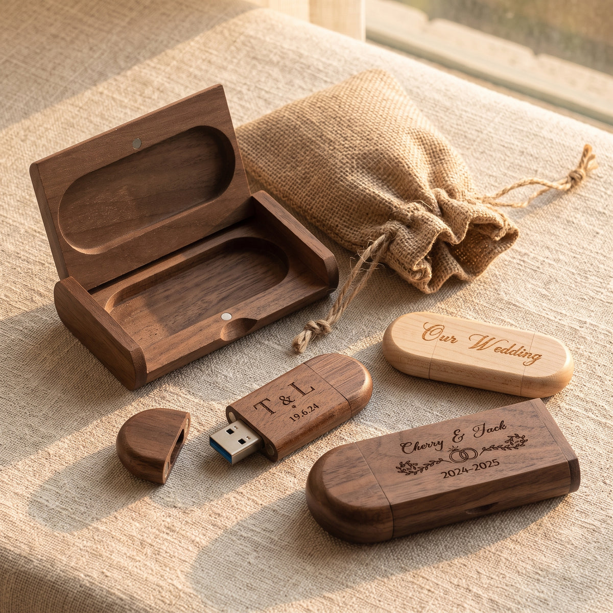 Personalised Wooden USB Drive with Engraved Gift Box | Custom Type-C Memory Stick