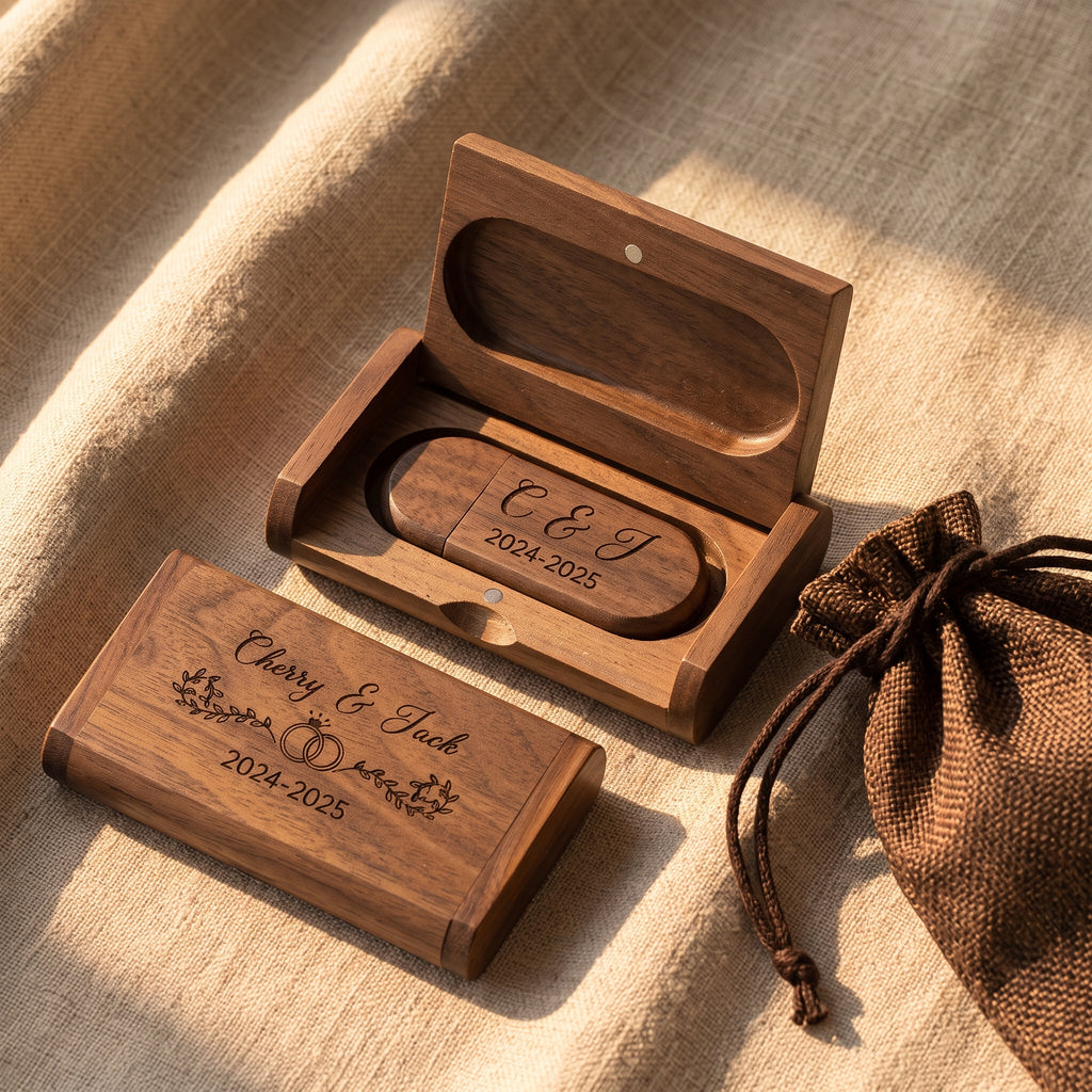 Personalised Wooden USB Drive with Engraved Gift Box | Custom Type-C Memory Stick