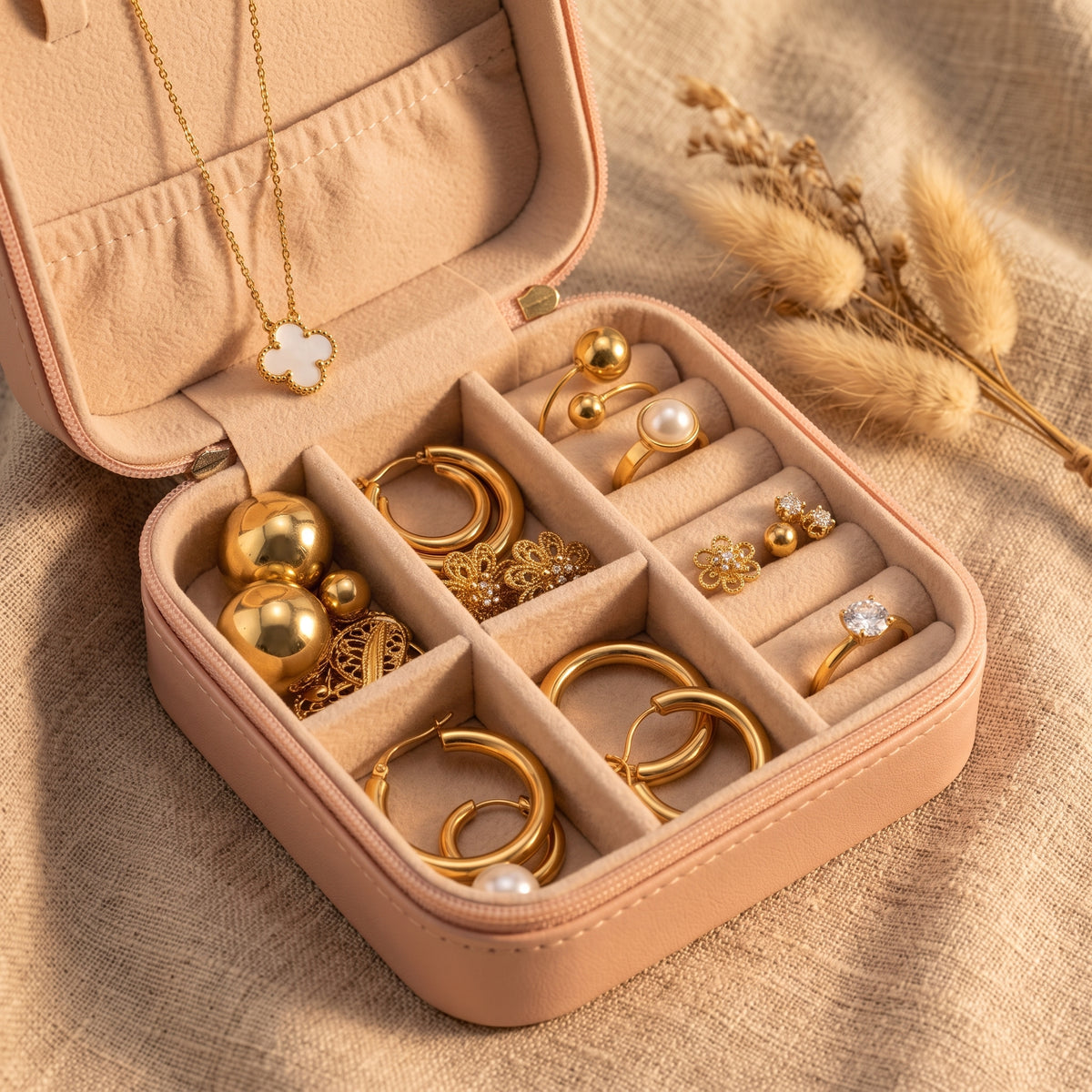 Customised leather Jewellery case in Square | Travel Jewelry box with Name | Bridal Party Favour
