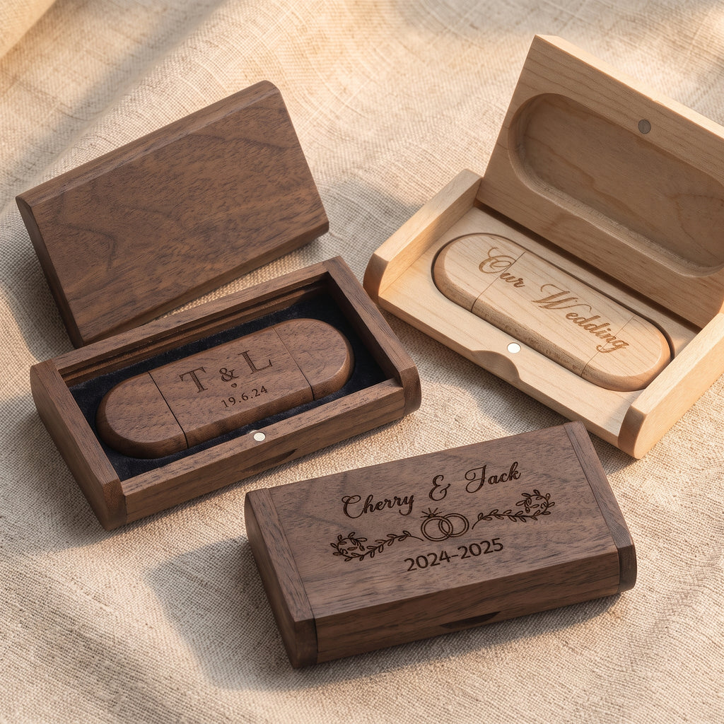 Personalised Wooden USB Drive with Engraved Gift Box | Custom Type-C Memory Stick