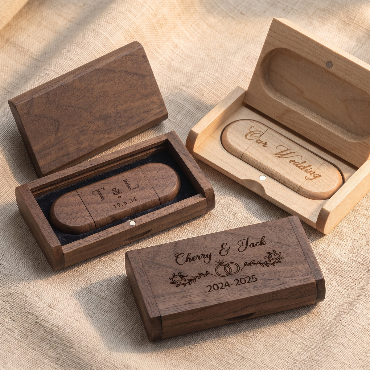 Personalised Wooden USB Drive with Engraved Gift Box | Custom Type-C Memory Stick
