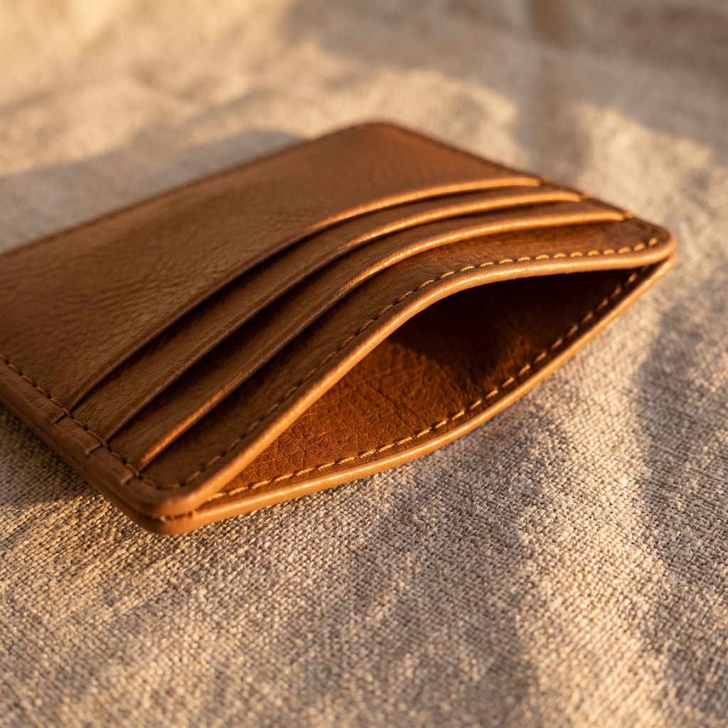 Minimalist Vegan Leather Card Sleeve Wallet - Slim Everyday Card Holder (Black & Brown)