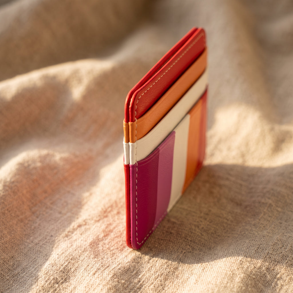 Lesbian Pride Flag Print Vegan Leather Card Holder - Slim Minimalist Wallet, LGBTQ Pride Gift