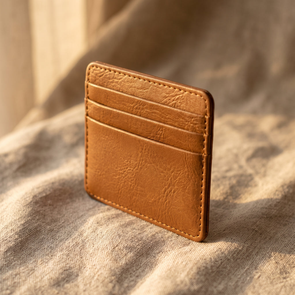 Minimalist Vegan Leather Card Sleeve Wallet - Slim Everyday Card Holder (Black & Brown)