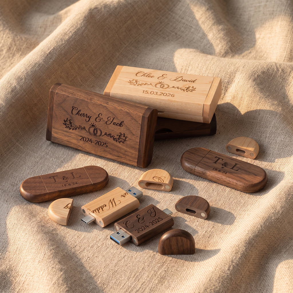 Personalised Wooden USB Drive with Engraved Gift Box | Custom Type-C Memory Stick